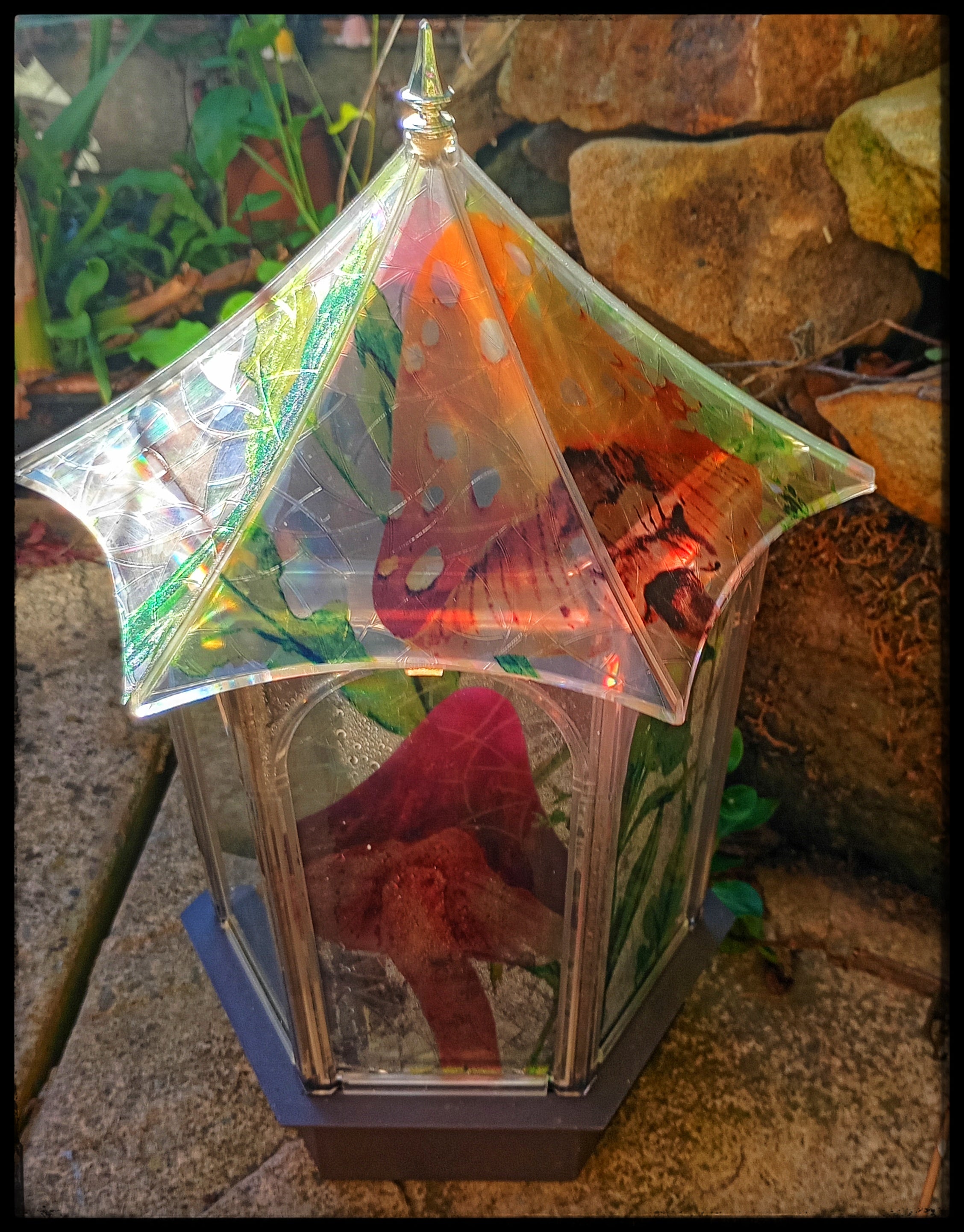 Stained Glass Style Toadstool Terrarium