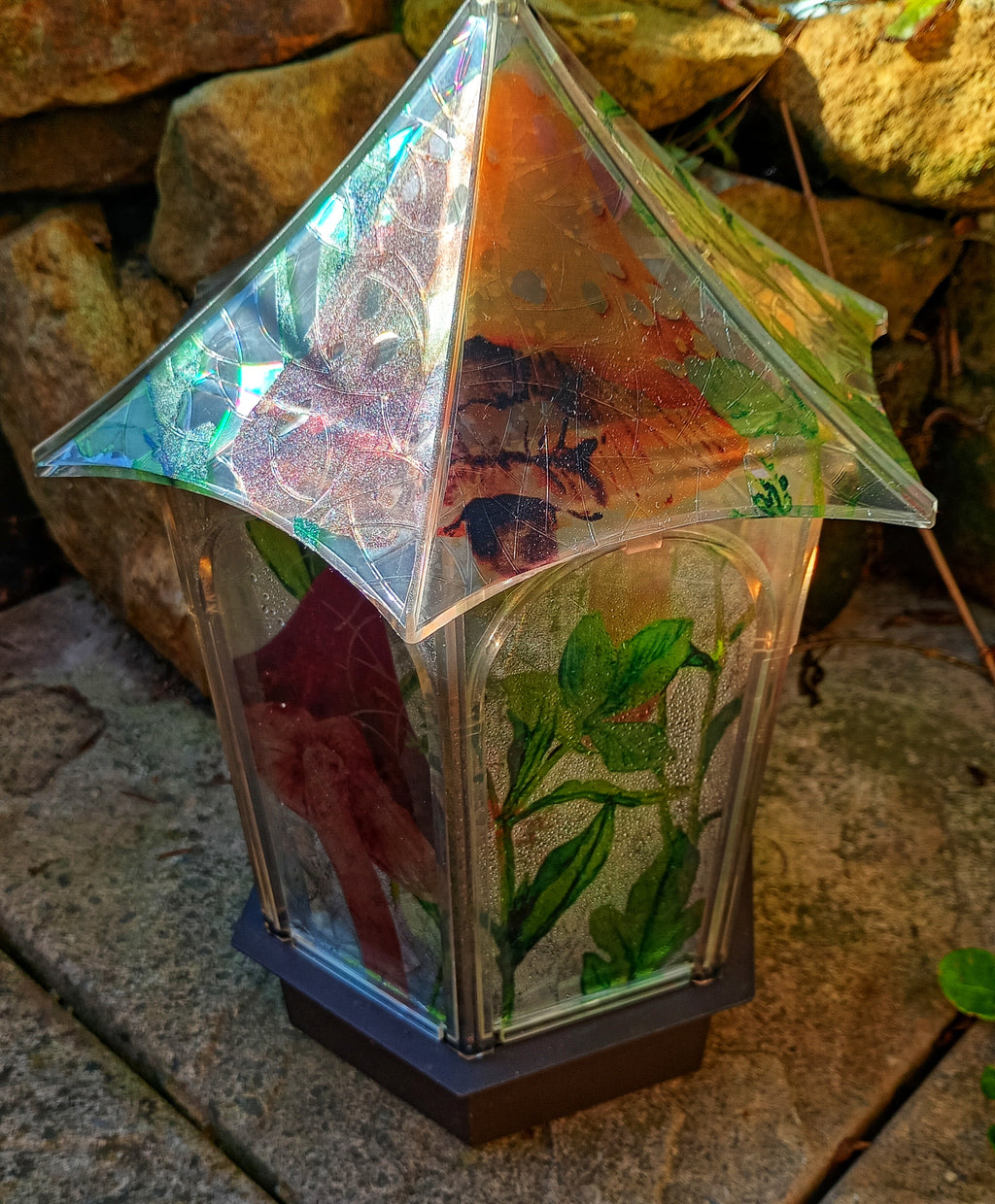 Stained Glass Style Toadstool Terrarium