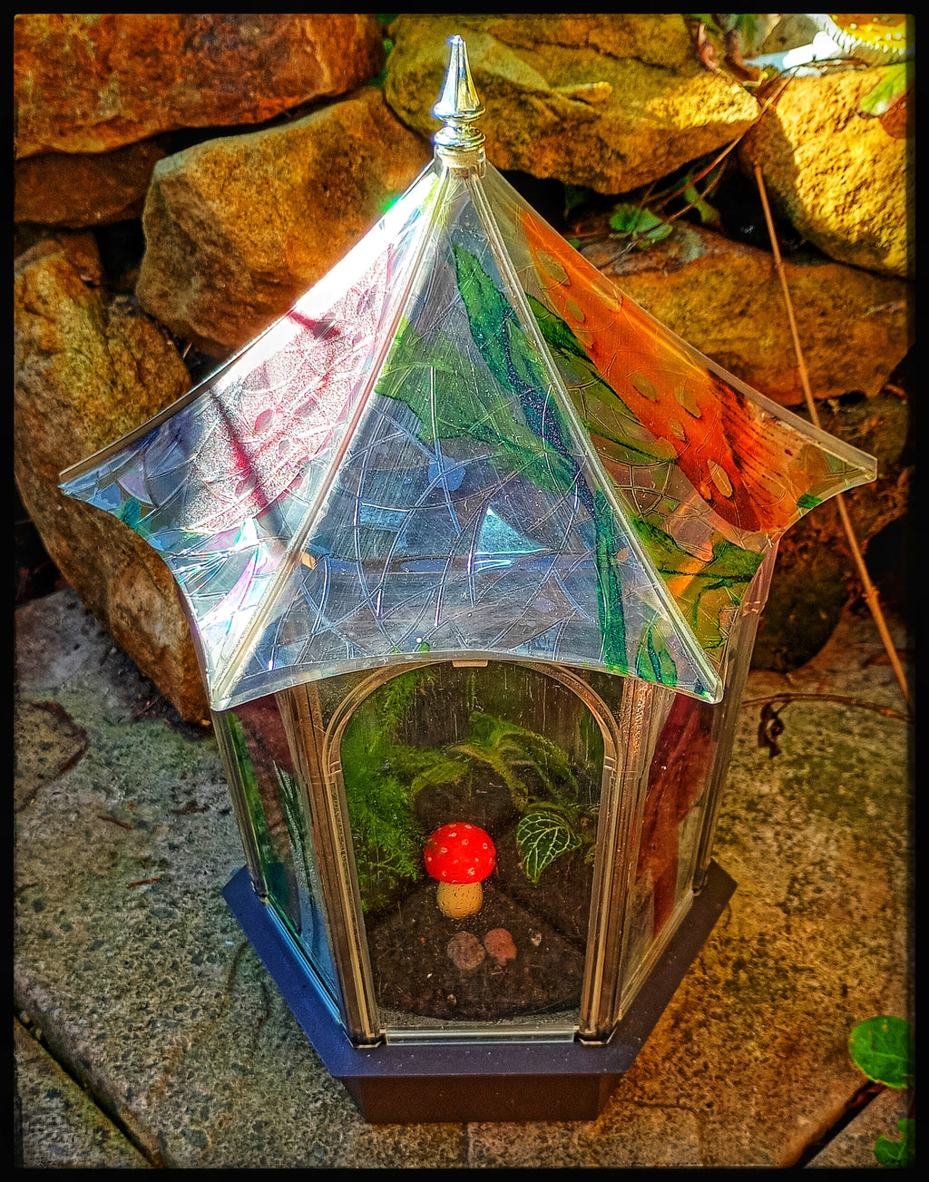 Stained Glass Style Toadstool Terrarium