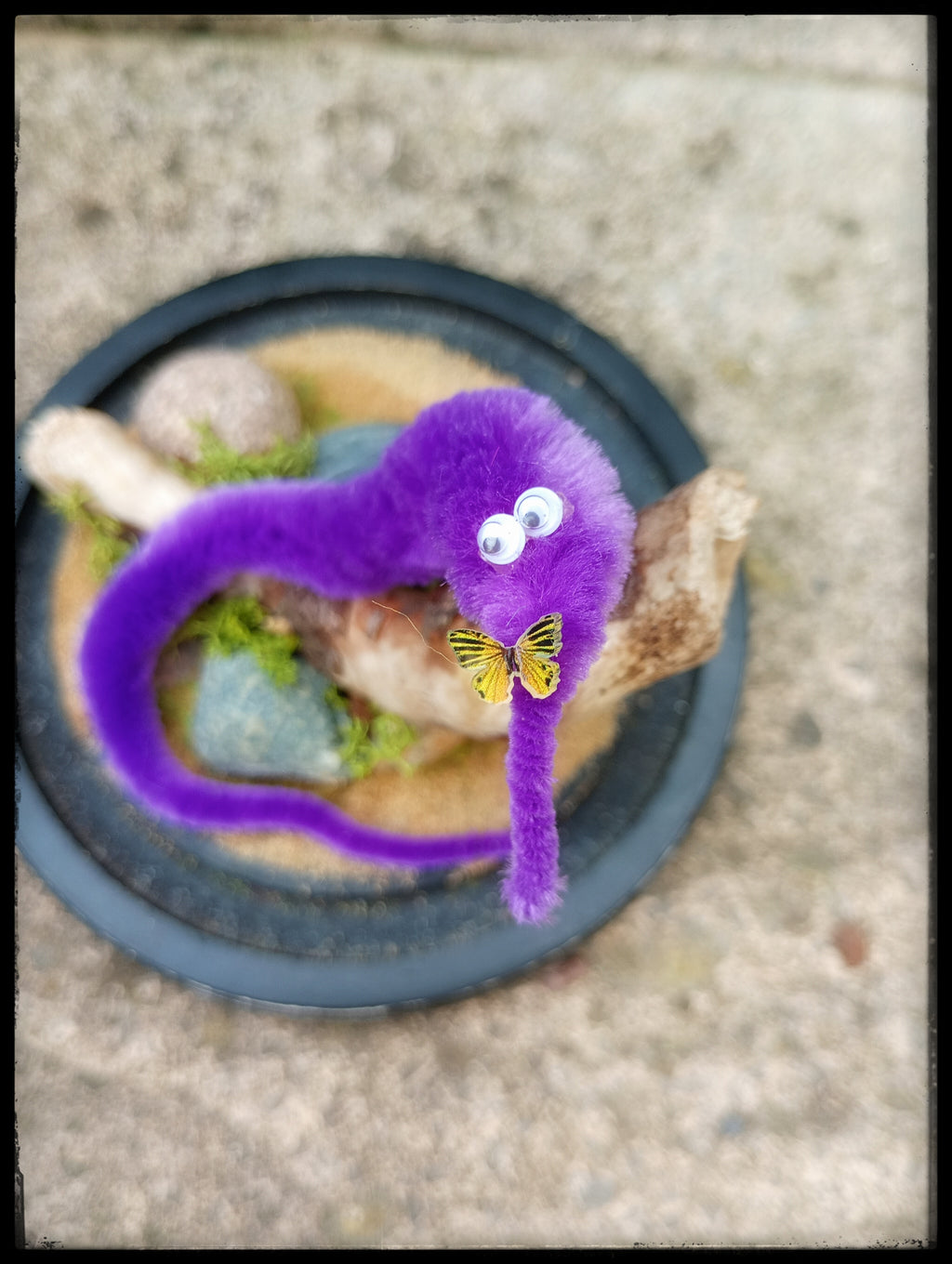 Taxidermied fuzzy worm