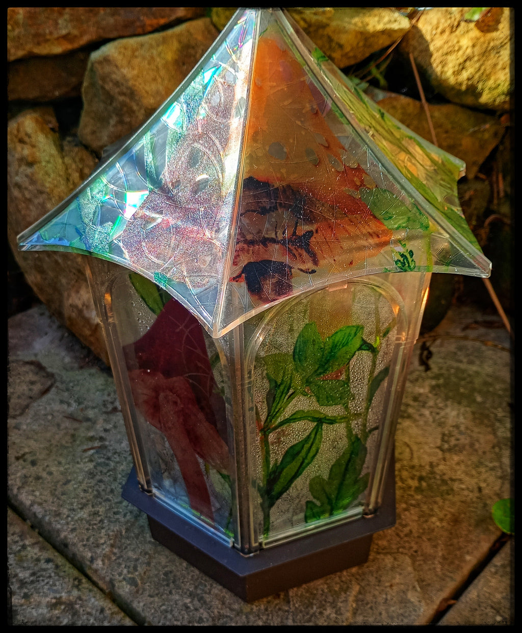 Stained Glass Style Toadstool Terrarium