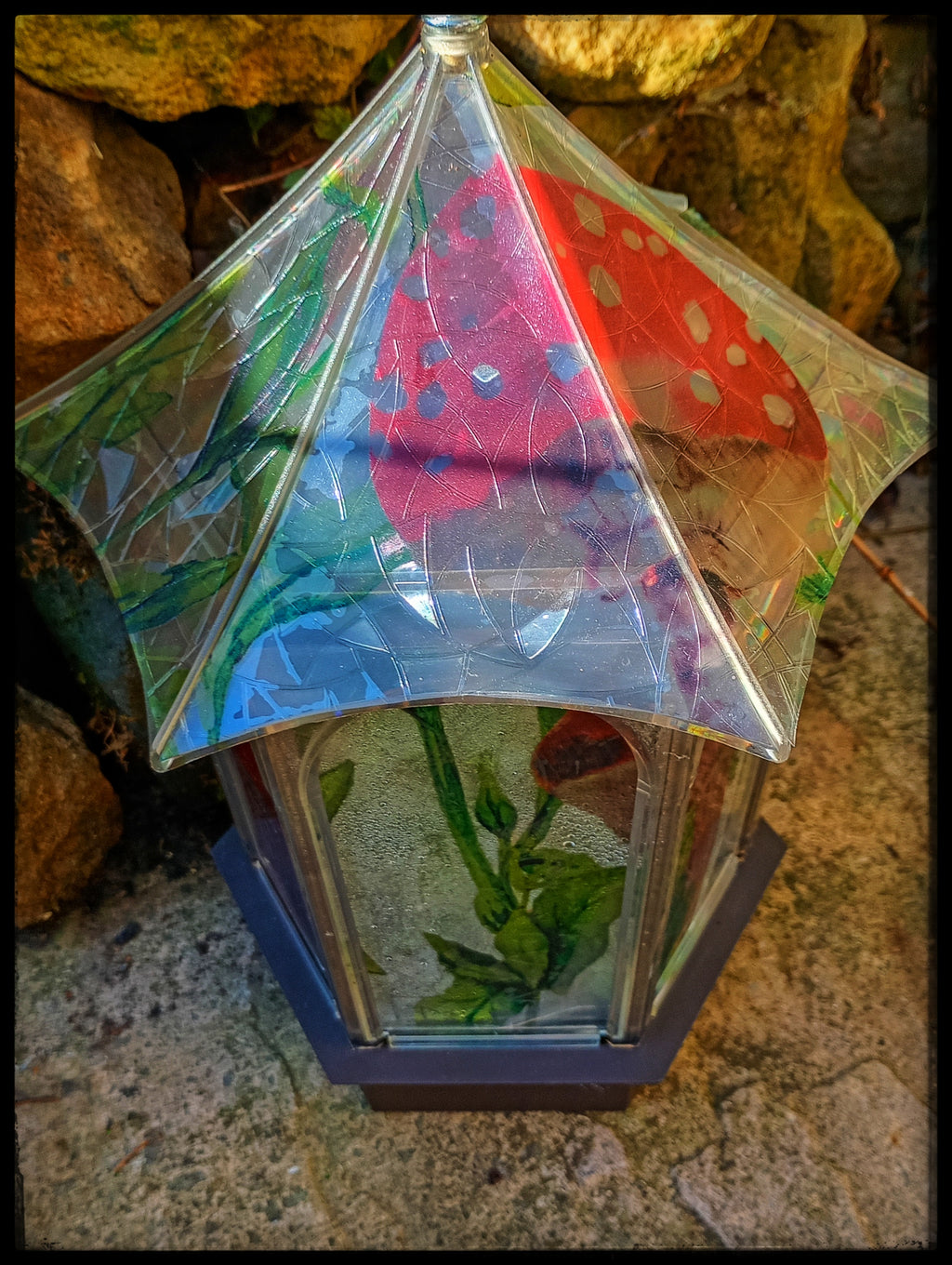 Stained Glass Style Toadstool Terrarium